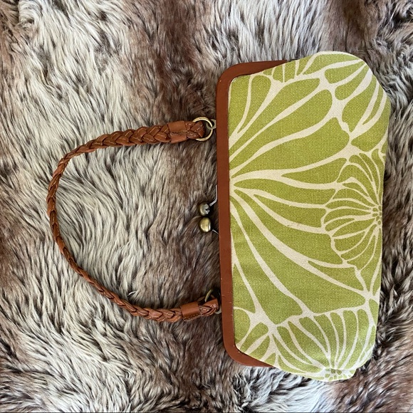 Fossil green floral bag with braided handle - Picture 2 of 3